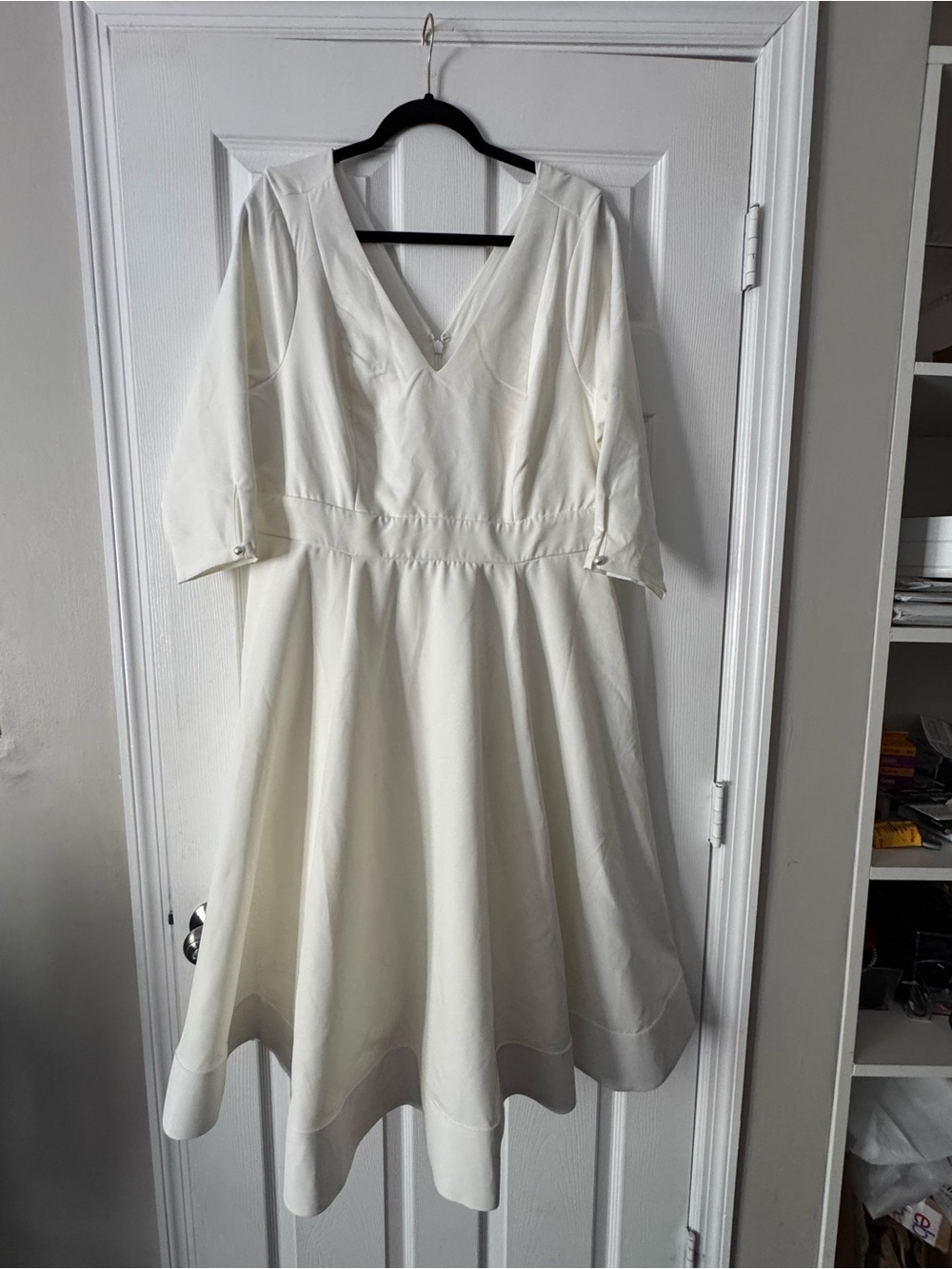 torrid Cream V-Neck Fit-and-Flare Dress